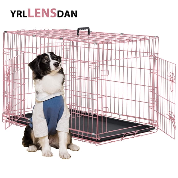YRLLENSDAN 42 inch XL Dog Crate Large Dog Crate for Large Dog Foldable Dog Crate with Divider Metal Dog Crate XL Large Dog Kennel Indoor Large Dog Cage,Pink