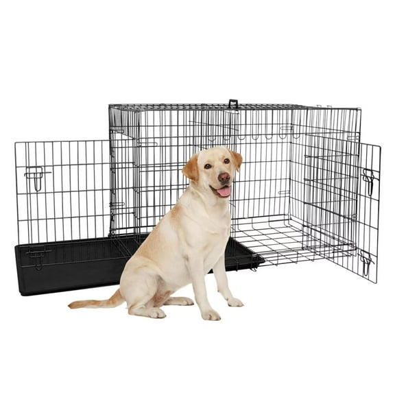 YRLLENSDAN 42inch Dog Crate, Large Dog Kennel Indoor Large Dog Crate Metal Dog Crate with Divider & Double-Door Big Dog Cage Foldable Dog Crate Wire Dog Crate, Black