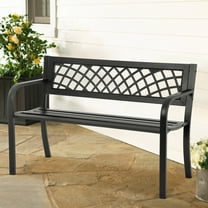 YRLLENSDAN 45.5in Black Outdoor Bench Metal Garden Bench for Outdoors, Patio Bench Black for Park, Yard, Entryway Front Porch Bench Steel Frame Furniture
