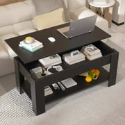 YRLLENSDAN 47.2 Inch Lift Top Coffee Table with Storage, Lift up Coffee Tables Wooden Raisable Tabletop Pop Up Coffee Tables for Living Room Reception Room Office Black Coffee Table