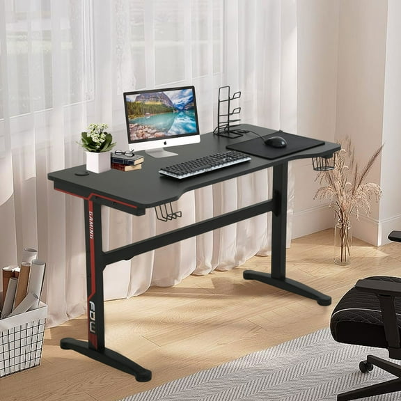 YRLLENSDAN 47/55 Inch Computer Desk Gaming Desk Writing Desk Office Desk Student PC Desk Extra Large Modern Ergonomic Racing Style Table Workstation for Adult Teens,Black (47 inch)