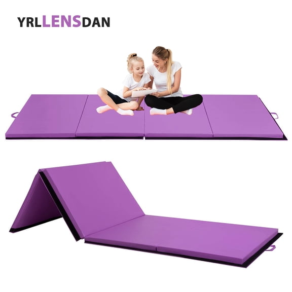 YRLLENSDAN Extra Large Gymnastics Mat Thick Exercise Mat for Home Workout Foldable Gym Mat for Kids Cheer Mat Leather Tumbling Mat for Gymnastics for Home Schooling and Daycare 4×10 ft,Purple