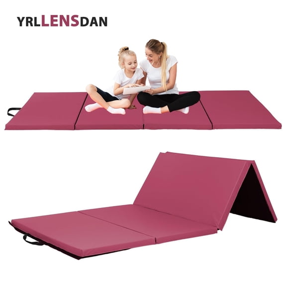 YRLLENSDAN Large Gymnastics Mat Folding Gym Mat for Kids Leather Tumbling Mat for Gymnastics for Home Schooling and Daycare Cheer Mat Thick Exercise Mat for Home Workout 4×8 ft,Red