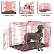 YRLLENSDAN 48 inch Dog Crate, Dog Crates and Kennels for Big Dog Foldable Large Dog Crate for Large Dogs with Handle Double-Door Outdoor Metal Wire Dog Cage with Plastic Tray for Medium Dogs, Pink