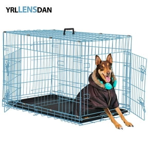 YRLLENSDAN 48 inch Large Dog Crate for Large Dog XXL Dog Crate Foldable Metal Dog Crate with Divider Large Dog Kennel Indoor Large Dog Cage with 2 Doors, Blue