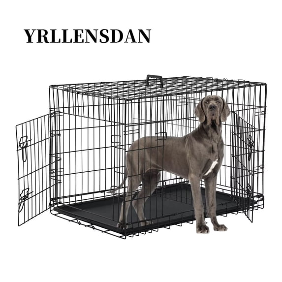 YRLLENSDAN,Dog Crates for large Dogs,large Dog Kennel Indoor,Wire Dog Crates,Collapsible Dog Crate,Crates for Dogs Indoor,48 Inch,Black