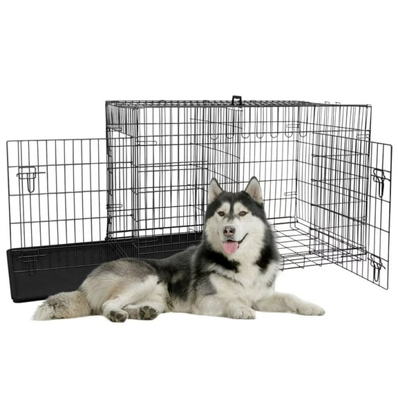 YRLLENSDAN 48inch Dog Crate, Extra Large Dog Crate with Divider & Double-Door Dog Kennel Indoor Metal Dog Crate Dog Cage Foldable Dog Crate, Black