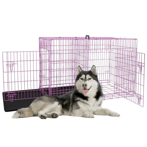 YRLLENSDAN 48inch Dog Crate, Extra Large Dog Crate with Divider & Double-Door Dog Kennel Indoor Metal Dog Crate Dog Cage Foldable Dog Crate, Pink