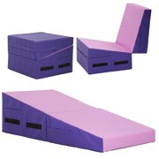 YRLLENSDAN 48x24 inch Gymnastics Mat Wedge for Tumbling Exercise Yoga, Folding Cheese Mat for Gymnastics, Indoor/Outdoor Incline Mat With Non-Slip Surface & Handle, Pink