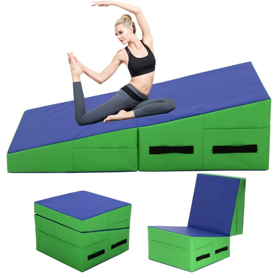 YRLLENSDAN Gymnastic Mats, Tumbling Wedge Mat Cheese Mat Gymnastics Incline Mat Gymnastics Wedge Mat for Kids Adults, Blue
