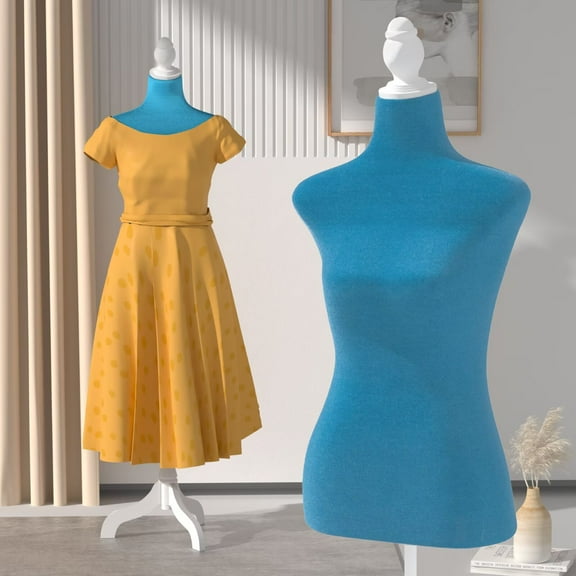 YRLLENSDAN 49.6-63.4 Inch Height Adjustable Sewing Mannequin Body for Clothing Dress Jewelry Display, Half Female Dress Forms with Wooden Tripod Stand for Sewing, Blue