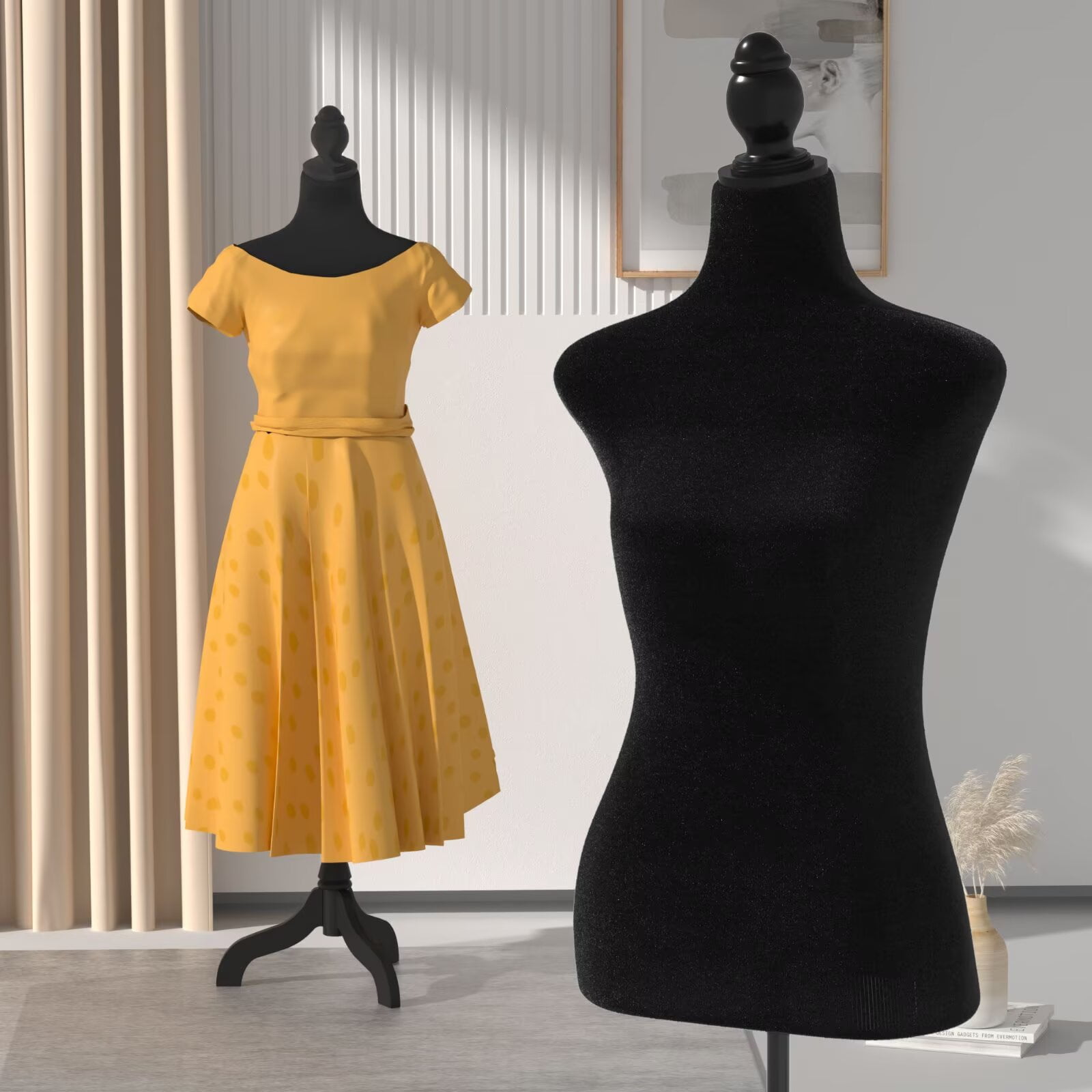 YRLLENSDAN 49.6-63.4 Inch Height Adjustable Sewing Mannequin Body for Clothing Dress Jewelry Display, Half Female Dress Forms with Wooden Tripod Stand for Sewing, Black