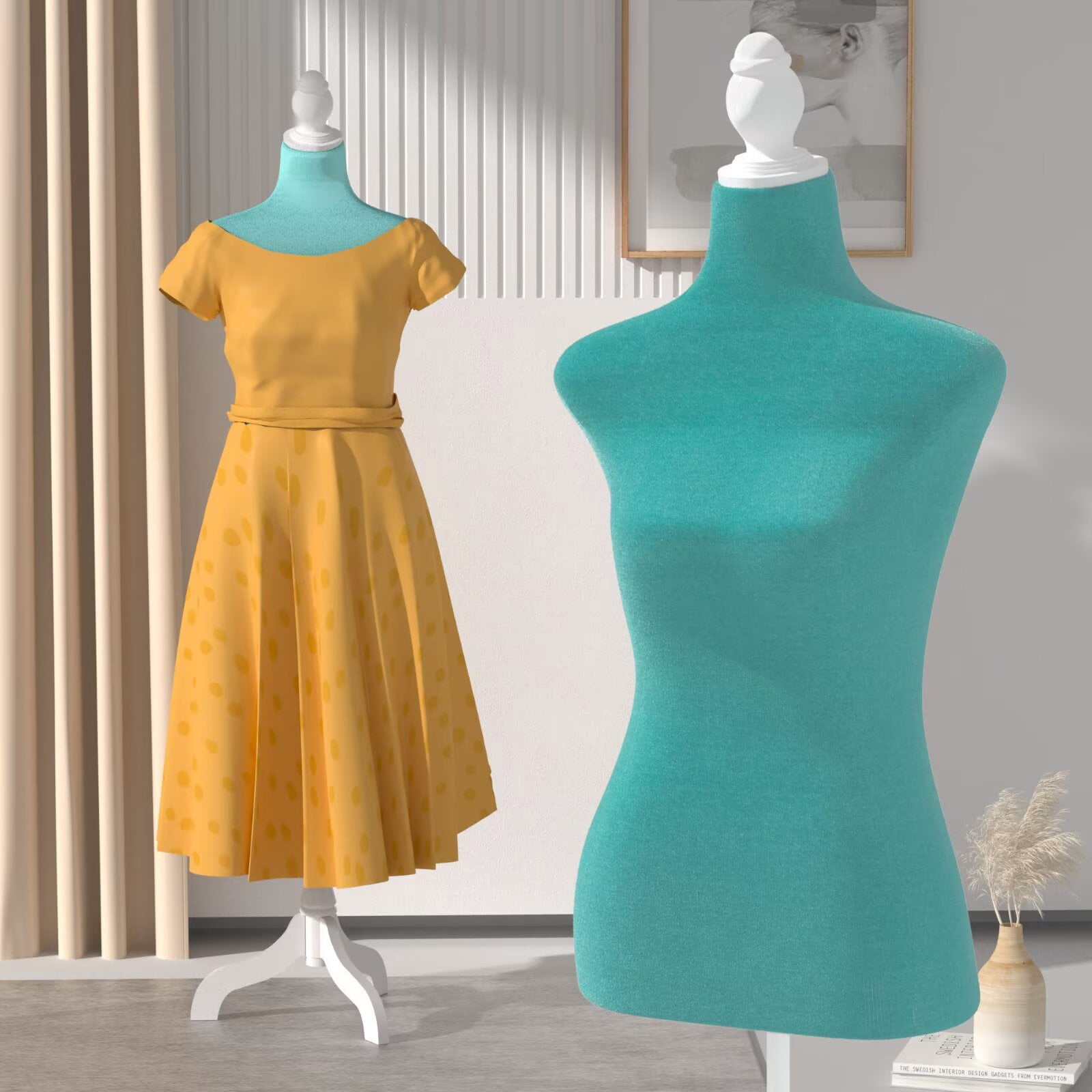 YRLLENSDAN 49.6-63.4 Inch Height Adjustable Sewing Mannequin Body for Clothing Dress Jewelry Display, Half Female Dress Forms with Wooden Tripod Stand for Sewing, Green