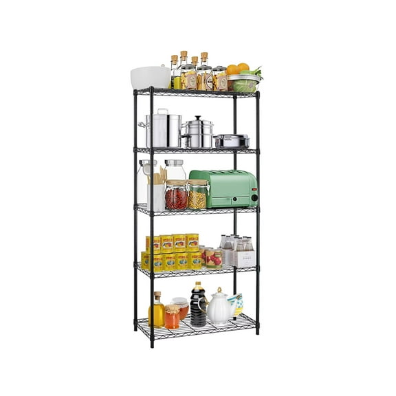 YRLLENSDAN 5 Tier Garage Shelving, Adjustable Metal Shelving, 1250 LBS Standing Kitchen Shelves, 72"x24"x18", Black