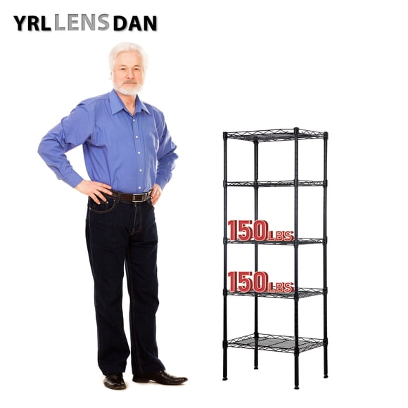 YRLLENSDAN Skinny Shelf for Small Space 5 Tier Narrow Shelving Unit 17Lx12W Height-Adjustable NSF-Certified Metal Wire Shelving Rack Kitchen Tool Utility Shelves 5 Shelf Storage Rack,Black