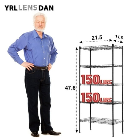 YRLLENSDAN 5 Tier Shelving Unit 21Lx12W Height-Adjustable Metal Storage Shelves NSF-Certified Rust-resistant Wire Shelving Rack Kitchen Tool Utility Shelves 5 Shelf Storage Rack,Black