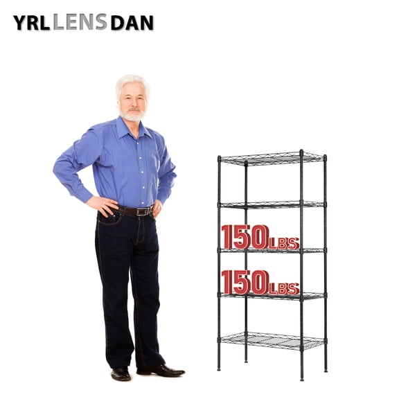 YRLLENSDAN 5 Tier Shelving Unit 21Lx12Wx48H Height-Adjustable Metal Storage Shelves NSF-Certified Rust-resistant Wire Shelving Rack Kitchen Tool Utility Shelves 5 Shelf Storage Rack,Black
