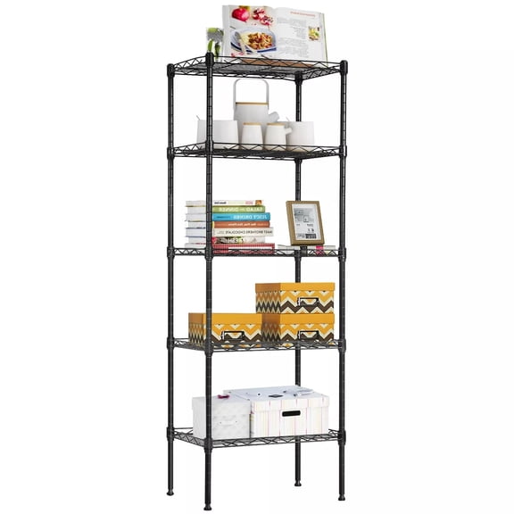 YRLLENSDAN 5 Tiers Wire Shelving Unit, High Adjustable Standing Shelves, 750 LBS Heavy Duty Storage Rack for Restaurant Garage Pantry Kitchen, Black, 16.7" L×11.8" W×47.6" H