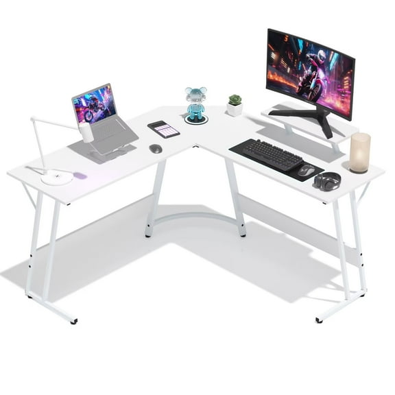 YRLLENSDAN 50 Inch L shaped Corner Gaming Desk, Adjustable Computer Desk with Large Desktop, Home Office Desk with Monitor Stand, for Home and Work Place, White