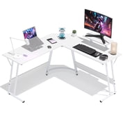 YRLLENSDAN 50 Inch L shaped Corner Gaming Desk, Adjustable Computer Desk with Large Desktop, Home Office Desk with Monitor Stand, for Home and Work Place, White