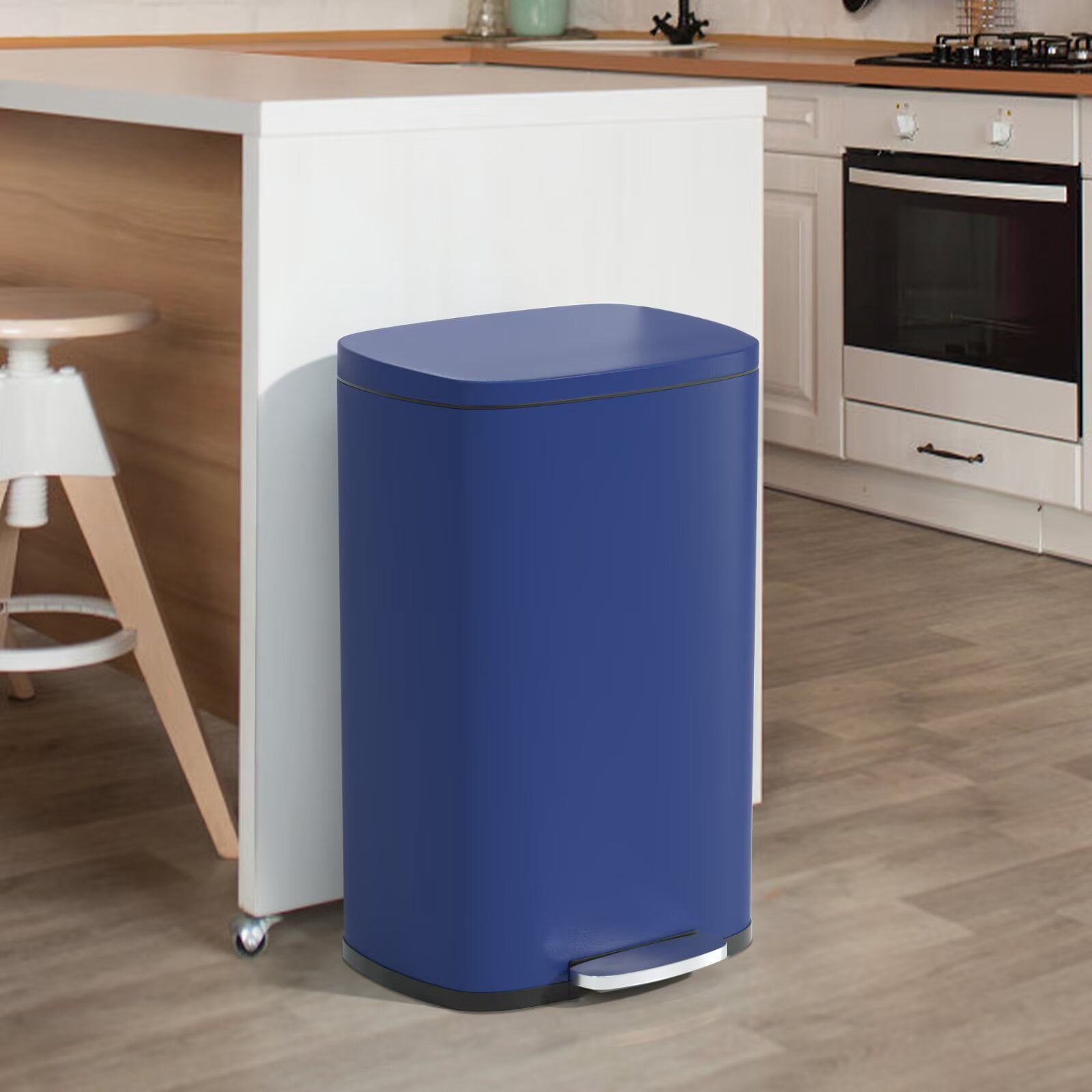 YRLLENSDAN 50 Liter/13 Gallon Stainless Steel Trash Can, Garbage Can with Lid and Removable Inner Bucket, Fingerprint Proof Trash Bin for Bathroom Kitchen Bedroom Office, Deep Blue