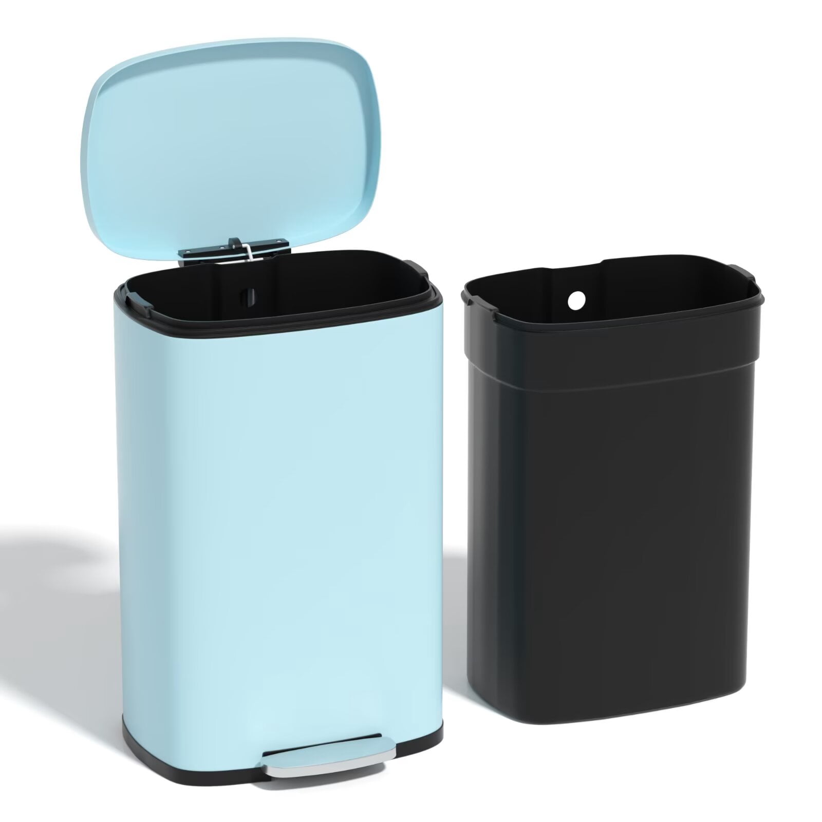 YRLLENSDAN 50 Liter/13 Gallon Stainless Steel Trash Can, Garbage Can with Lid and Removable Inner Bucket, Fingerprint Proof Trash Bin for Bathroom Kitchen Bedroom Office, Blue