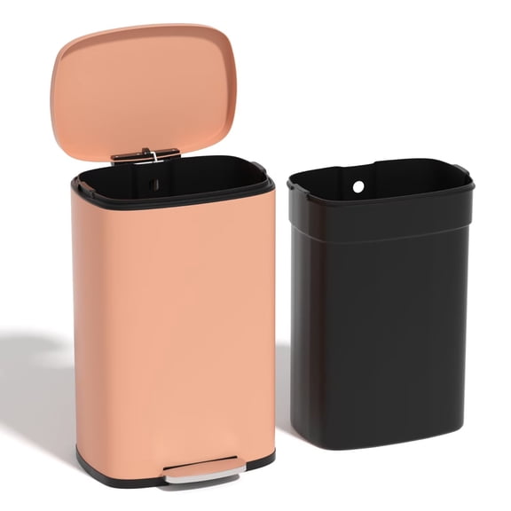YRLLENSDAN 50 Liter/13 Gallon Stainless Steel Trash Can, Garbage Can with Lid and Removable Inner Bucket, Fingerprint Proof Trash Bin for Bathroom Kitchen Bedroom Office, Pink