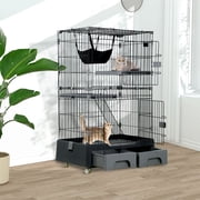 YRLLENSDAN 52" Large Cat Cage with Litter Box Inside, Cat Cages and Playpens Indoor with Wheels Cat Crate large Cat Kennel with Hammock/2 Cat Bed/2 Front Doors/Ramp Ladder/Storage Case