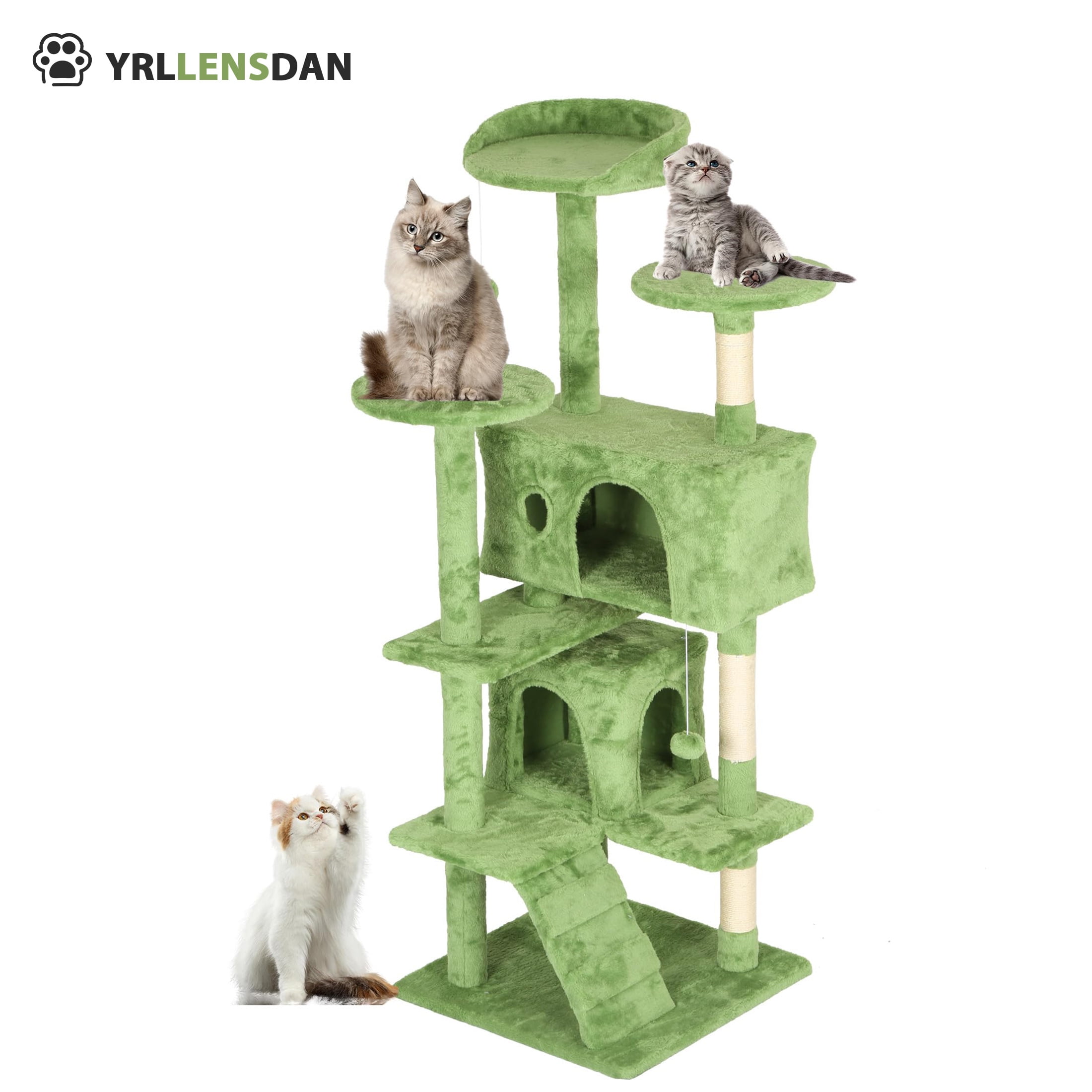 YRLLENSDAN 54 inch Tall Cat Tree Tower for Indoor Cats, Large Cat Tower with Scratching Post, Cat Climbing Tower with Cat Tree House, Sturdy Cat Condo, Green