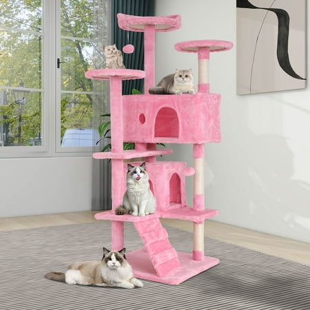 YRLLENSDAN 54 inch Tall Cat Trees and Towers for Small Medium Cats, Multi-Level Cat Tree Tower with Scratching Posts Stand Cat Condos Cat Towers for Indoor Cats Kitten Pet Play House