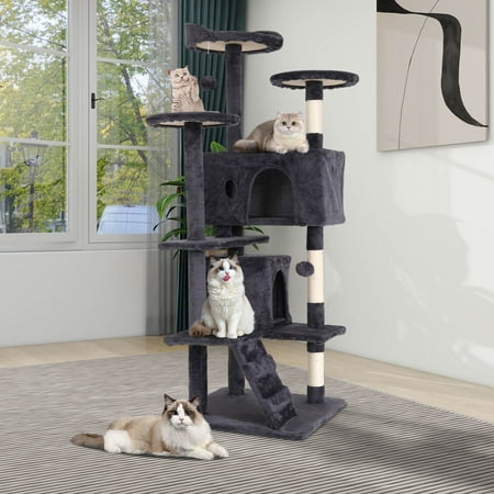 YRLLENSDAN 54 inch Tall Cat Trees and Towers for Small Medium Cats, Multi-Level Cat Tree Tower with Scratching Posts Stand Cat Condos Cat Towers for Indoor Cats Kitten Pet Play House