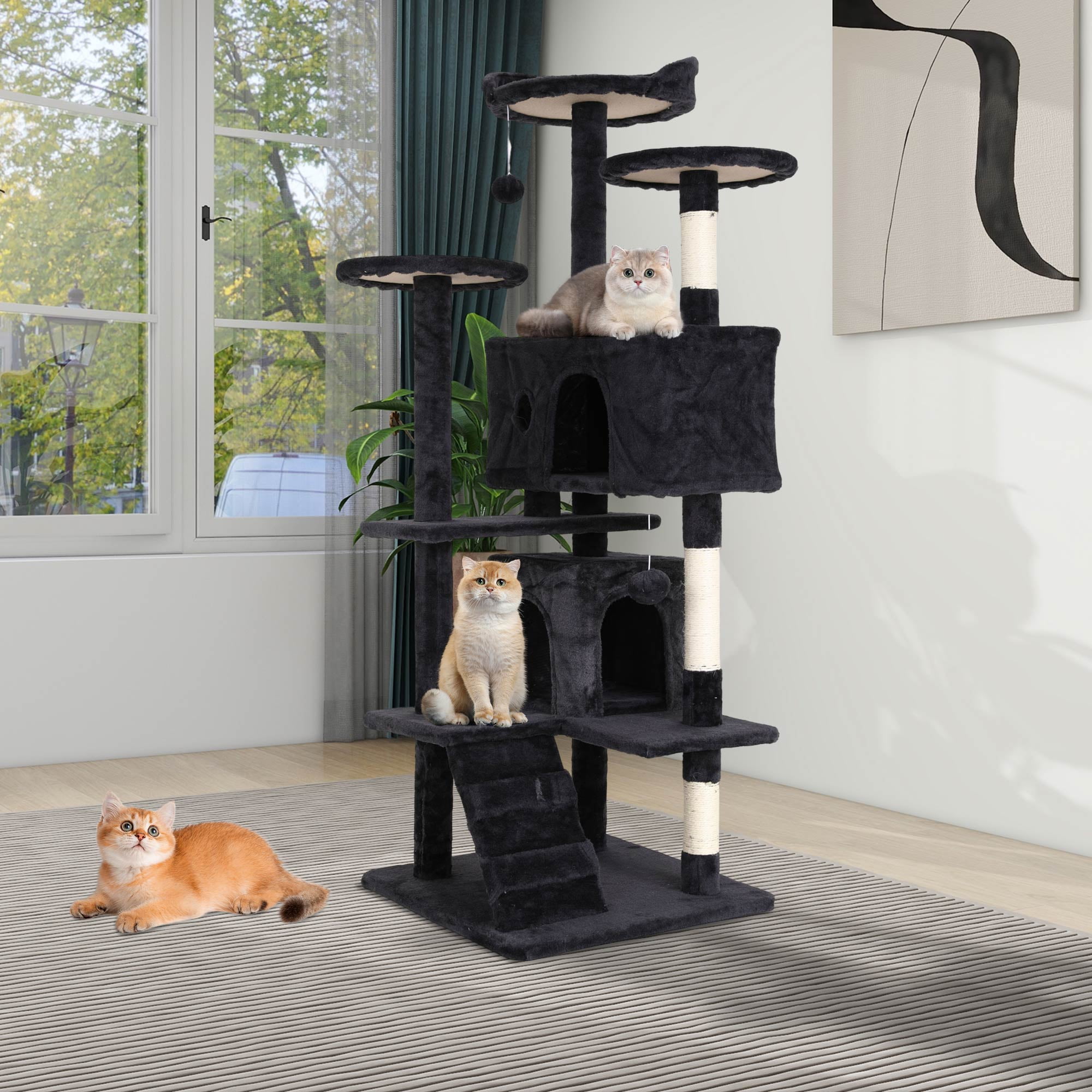 YRLLENSDAN 54 inch Tall Cat Trees and Towers for Small Medium Cats, Multi-Level Cat Tree Tower with Scratching Posts Stand Cat Condos Cat Towers for Indoor Cats Kitten Pet Play House