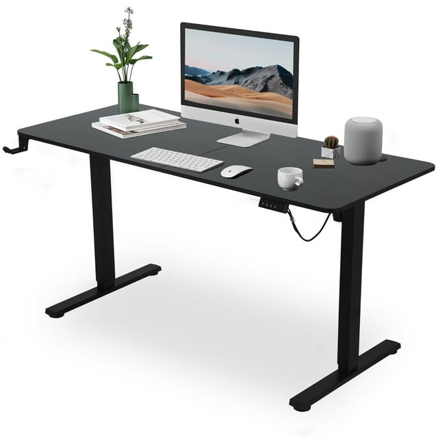 YRLLENSDAN 55 IN Electric Standing Desk Adjustable Height, Modern Computer Table with Headset Rack, Ergonomic Office Desk with 2 Memory Function, Black