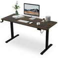 thumbnail image 1 of YRLLENSDAN 55 IN Electric Standing Desk Adjustable Height, Modern Computer Table with Headset Rack, Ergonomic Office Desk with 2 Memory Function, Walnut, 1 of 7