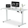 thumbnail image 1 of YRLLENSDAN 55 IN Electric Standing Desk Adjustable Height, Modern Computer Table with Headset Rack, Ergonomic Office Desk with 2 Memory Function, White, 1 of 7