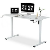 YRLLENSDAN 55 IN Electric Standing Desk Adjustable Height, Modern Computer Table with Headset Rack, Ergonomic Office Desk with 2 Memory Function, White