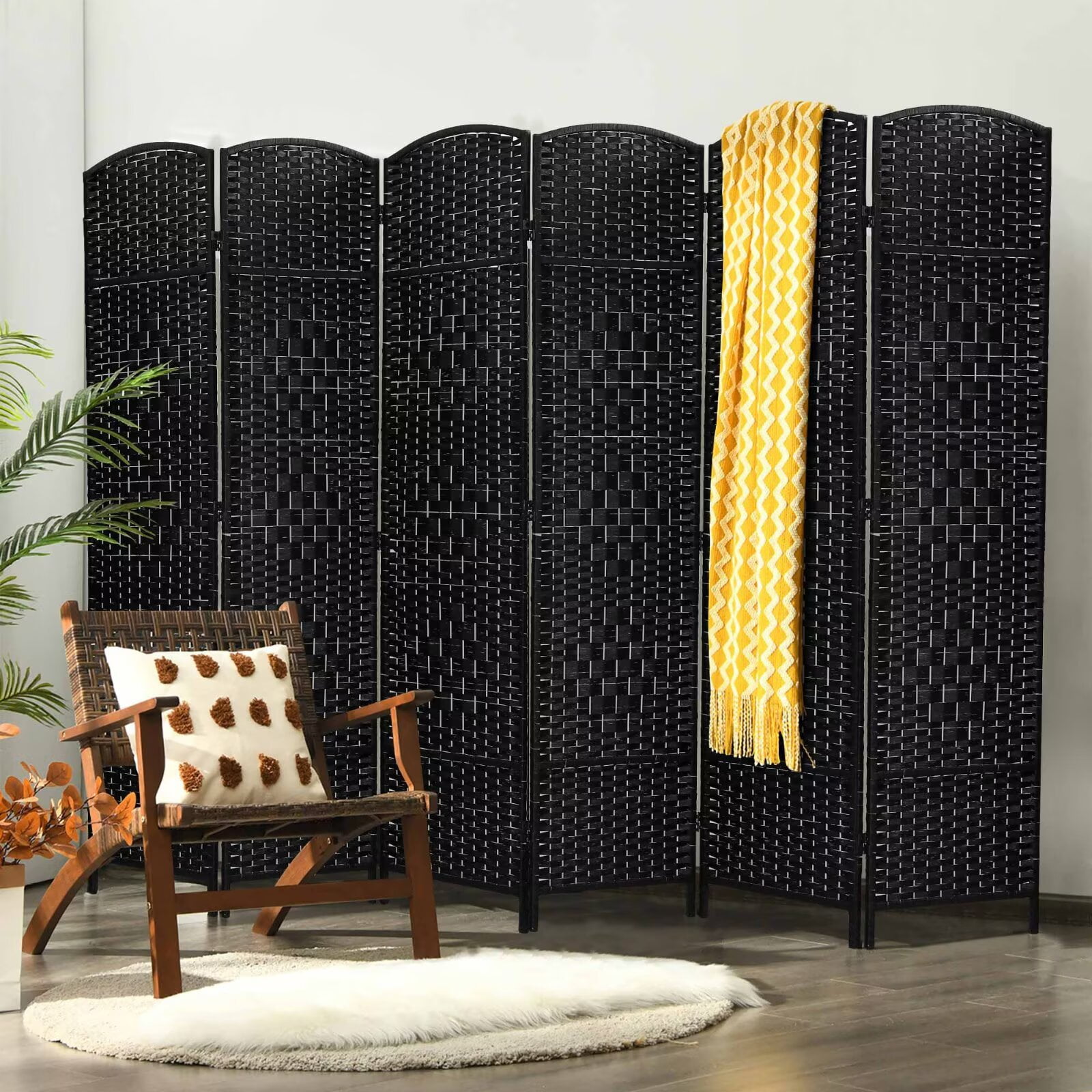 YRLLENSDAN 6 Panel Room Dividers Folding Portable, 6 ft Outdoor Indoor Privacy Screen, Temporary Walls for Home Office Restaurant, Black