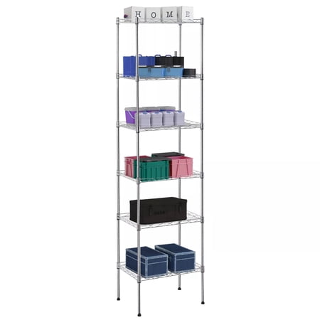 YRLLENSDAN 6 Tiers Wire Shelving Unit, High Adjustable Standing Shelves, 600 LBS Heavy Duty Storage Rack for Restaurant Garage Pantry Kitchen, Chrome, 16.7"W x 11.8"D x 63.6"H
