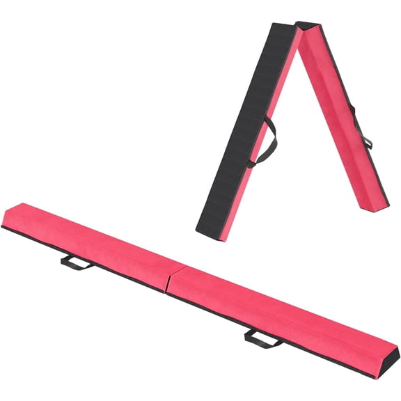 YRLLENSDAN 6 ft Folding Balance Beam for Kids, Foam Balance Floor Beam with Anti-Slip Base & Carry Handles for Home School Gym Training, Pink