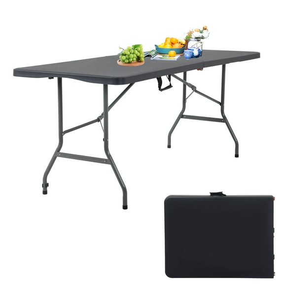 YRLLENSDAN 6FT Folding Table, Folding Banquet Table Collapsible Table Portable Folding Tables for Outside Lightweight Folding Table Plastic Outdoor Table with Carrying Handle for Picnic, Black