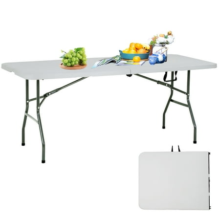 YRLLENSDAN 6FT Folding Table, Folding Banquet Table Collapsible Table Portable Folding Tables for Outside Lightweight Folding Table Plastic Outdoor Table with Carrying Handle for Picnic, White