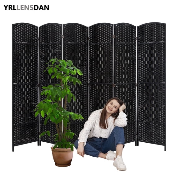 YRLLENSDAN 6ft Room Divider Screen with 6 Panels Room Dividers and Folding Privacy Screens Wall Divider for Livingroom Bedroom, Black