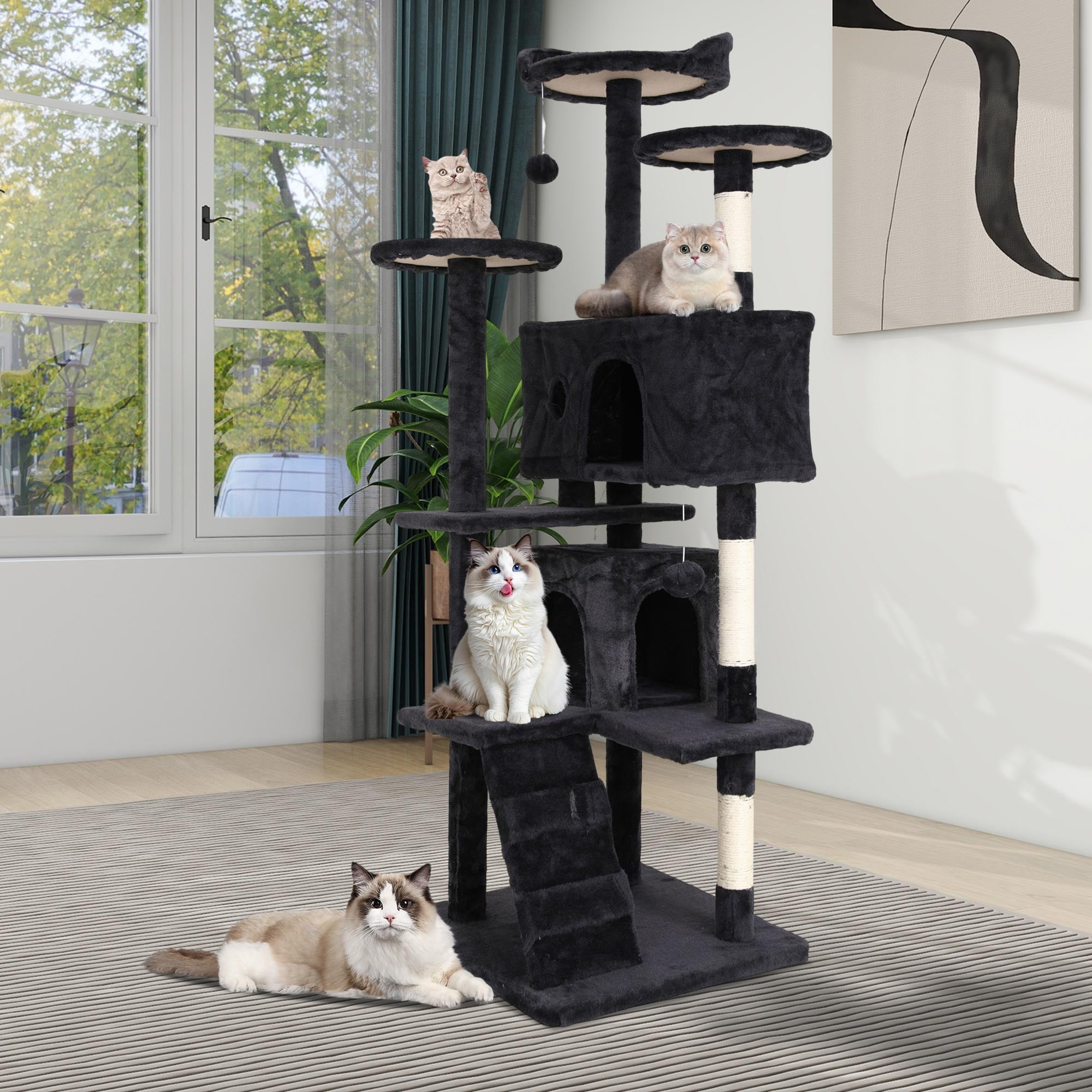 YRLLENSDAN 70in Cat Tree Tower for Indoor Cats,Multi-Level Cat Furniture Activity Center with Cat Scratching Posts Stand House Cat Condo with Funny Toys for Kittens Pet Play House,Dark Gray