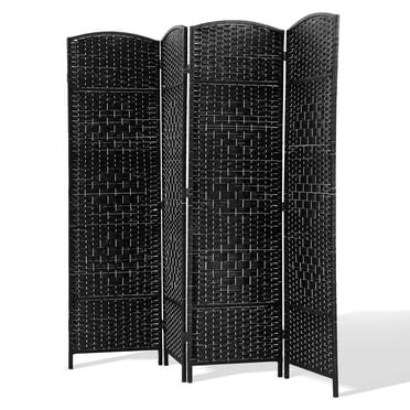 YRLLENSDAN 71in Wood Room Divider Screen with 4 Panels, Room Dividers and Folding Privacy Screens Wall Divider for Living Room Bamboo Room Divider for Room Separation, Black