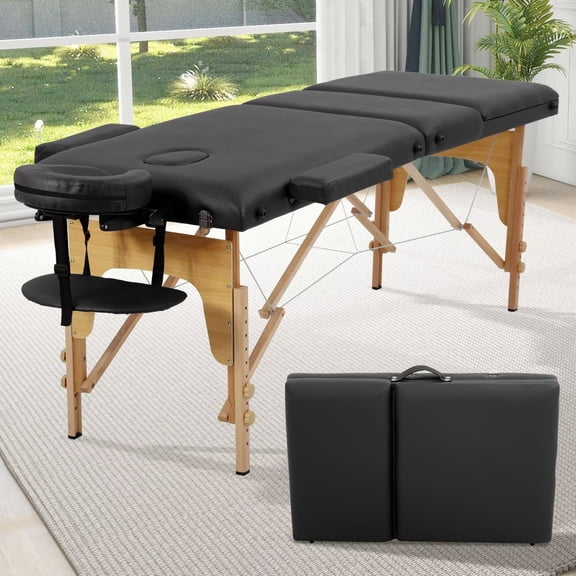 YRLLENSDAN 73" Massage Table Foldable Portable, PU Leather Lash Beds for Eyelash Tech, Height Adjustable Massage Bed with Non-Woven Bag, for Spa Footmassage Facial CareSpa Tattoo, Black