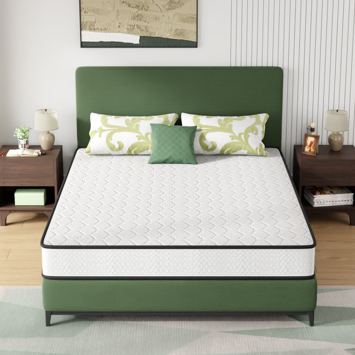 YRLLENSDAN 8 Inch Innerspring Mattress in a Box with Bamboo Charcoal Gel Memory Foam Fiberglass Free CertiPUR-US Certified Medium Firm Spring Mattress Pressure Relief,Queen