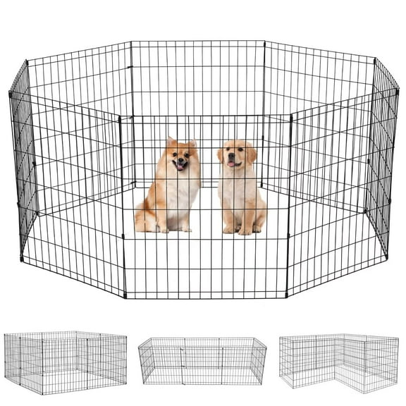 YRLLENSDAN 8 Panels 24”H Metal Dog Playpen, Portable Dog Fence for Yard and RV Camping, Foldable Pet Playpen for Indoor and Outdoor, Black