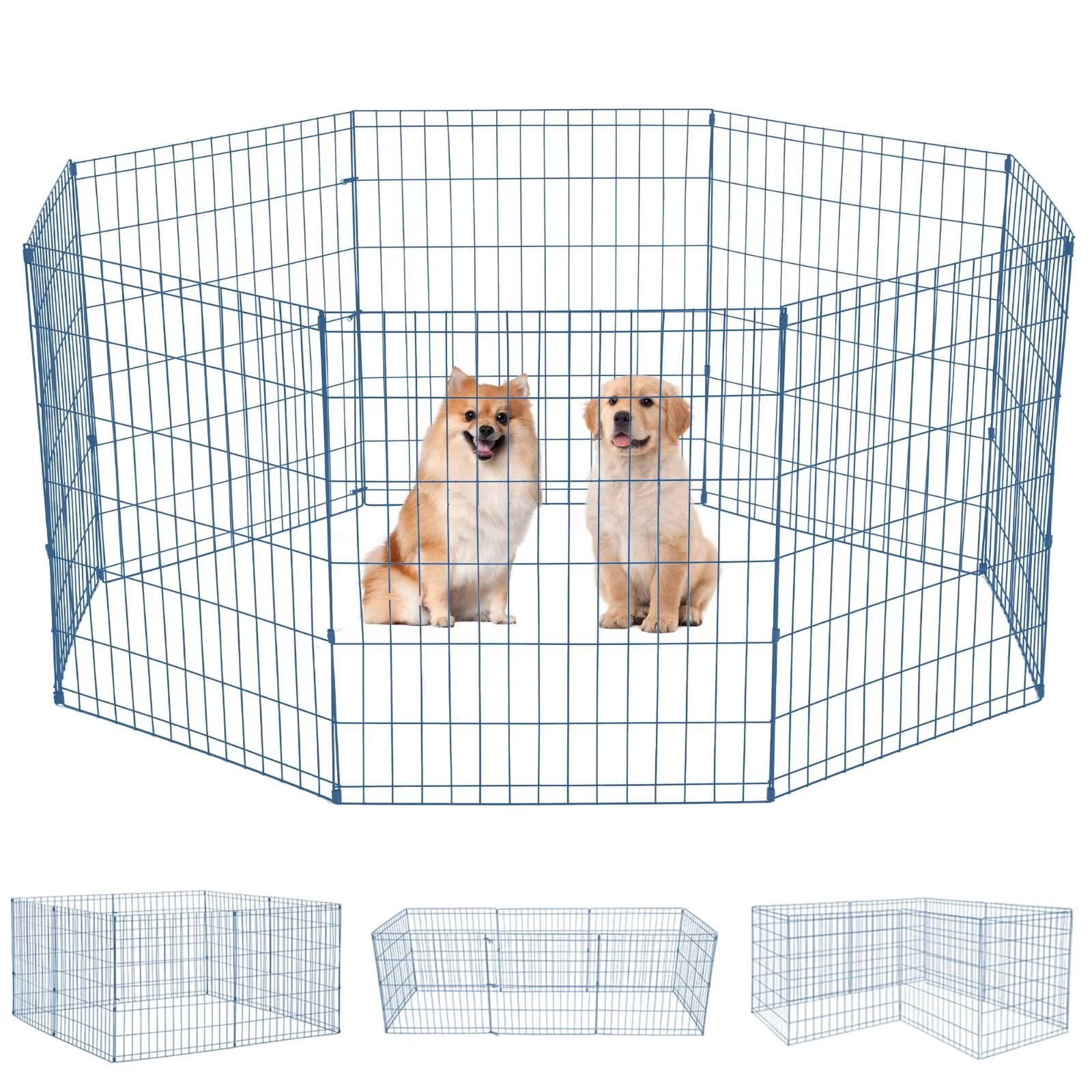 YRLLENSDAN 8 Panels 24”H Metal Dog Playpen, Portable Dog Fence for Yard and RV Camping, Foldable Pet Playpen for Indoor and Outdoor, Blue