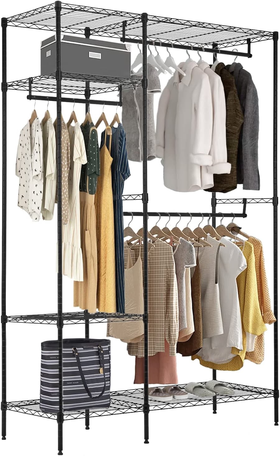 Garment Clothes Rack YRLLENSDAN 830lbs Metal Garment Rack with Shelves, Adjustable Haning ...