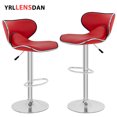 thumbnail image 1 of YRLLENSDAN Adjustable Bar Stools Set of 2 with Back and Footrest Comfy Curved Bar Chairs Set of 2 Kitchen Island Chairs with Metal Base Leather Upholstered Swivel Counter Height Stools,Red, 1 of 7